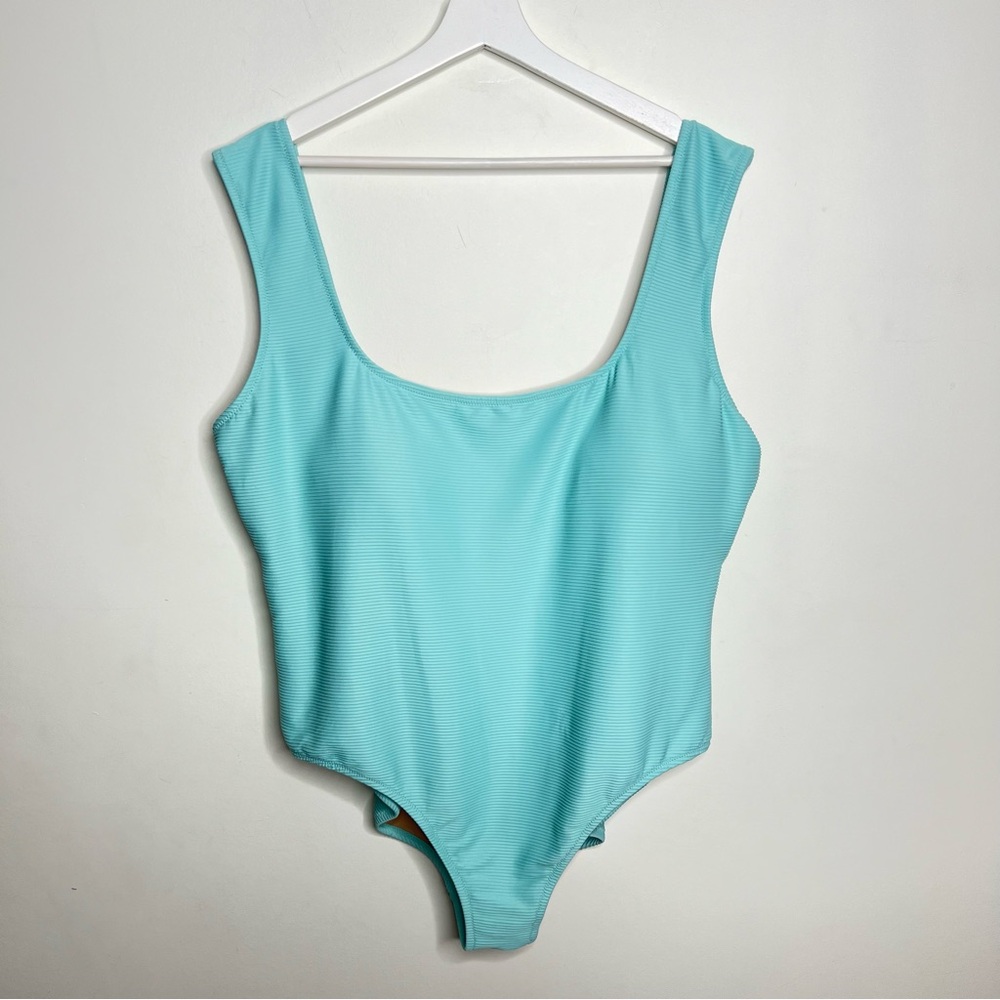 J. Crew Women's Aqua Rib Square-neck One Piece Swimsuit Size 24